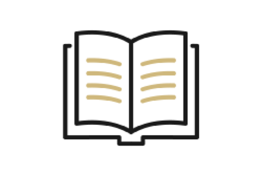 Gold and black line icon of open book